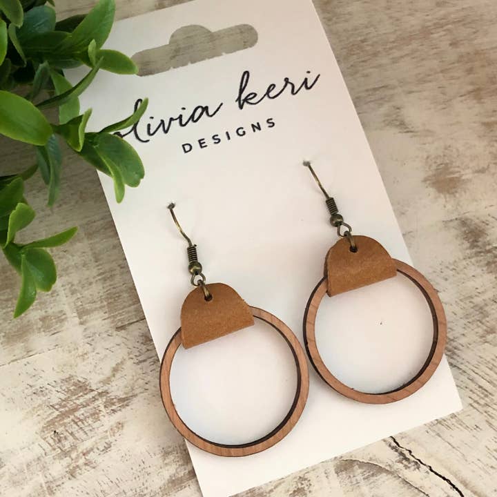 Olivia Keri Designs - Wholesale Dangle Earrings - Wood Hoops - Camel2