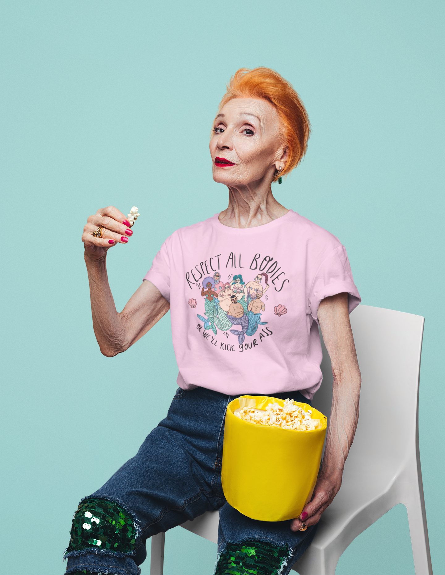 Chiaralascura – wholesale T-shirts med screentryck – Dam – Unisex t-shirt i ekologisk bomull med Body Positive sjöjungfruar19