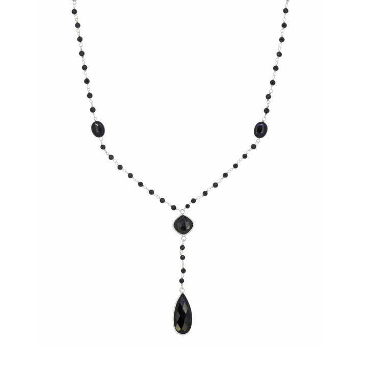 925 Sterling Silver Black Onyx Gemstones Chain Necklace for wholesale by Tiramisu