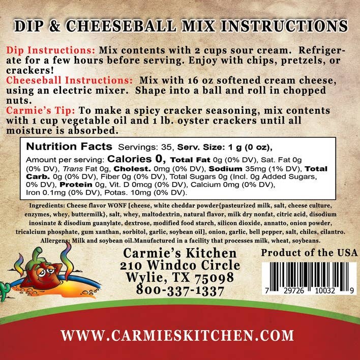 Carmie's Kitchen - Wholesale Dip - Chipotle Cheddar Dip Mix