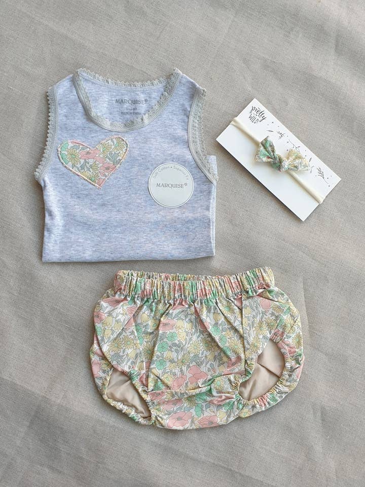 Ensemble débardeur et bloomer Liberty Gris/Daisy Lime pour la vente par Pretty Wild