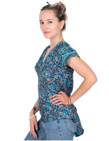 Blue Silk Asymmetric Top for wholesale on Faire3