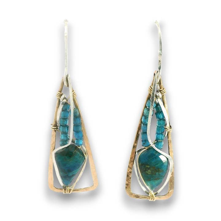 Contemplation Chrysocolla Earrings E85019 for wholesale by Art by any Means Jewelry