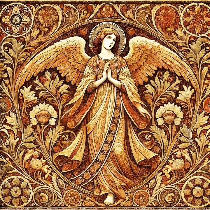 Mowbi - Venta al por mayor Ilustración - Impresión artística de pared Art Nouveau Angel, póster cuadrado, obra de arte de 8 x 8 pulgadas, 12 x 12 pulgadas, mate