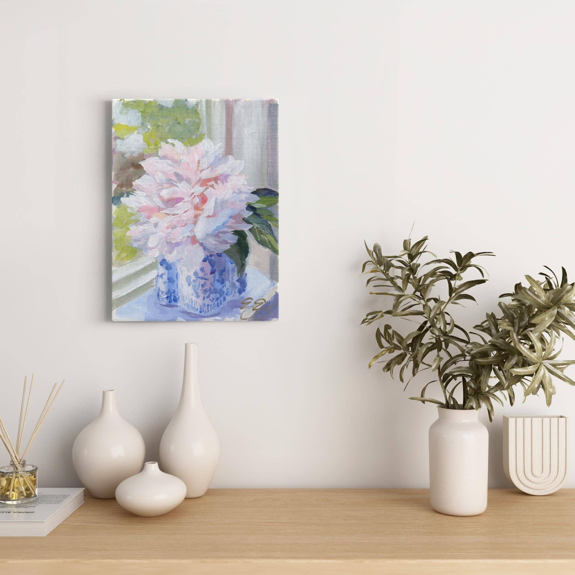 Elizabeth Alice Studio - Wholesale Art Print - No. 396 Sarah Bernhardt peony in blue and white vase, a canvas wrap print5