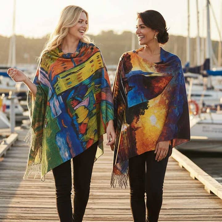 3180 - Sueded Art Design Button Shawls for wholesale by The Magic Scarf Company