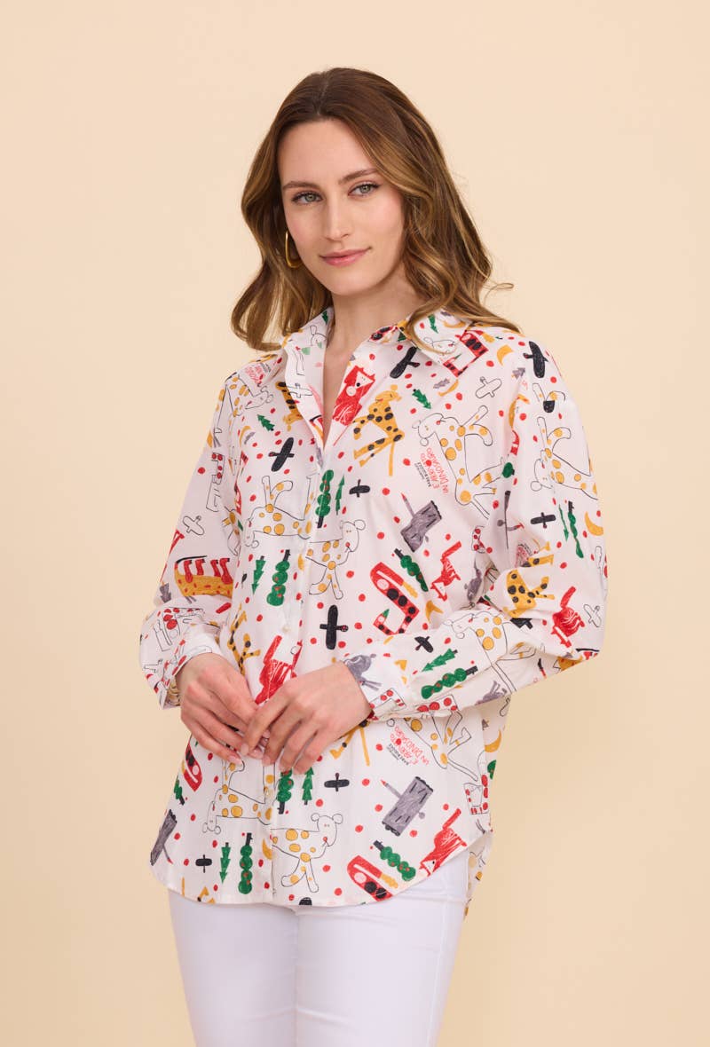 Ecru Printed cotton shirt for wholesale on Faire2