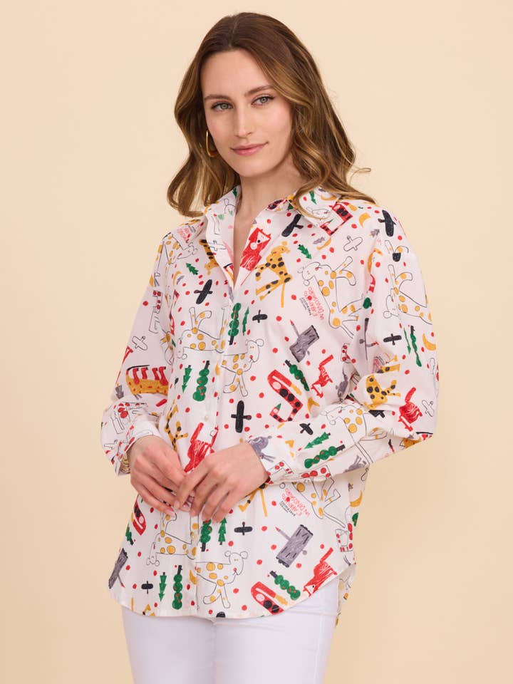 Ecru Printed cotton shirt for wholesale on Faire2