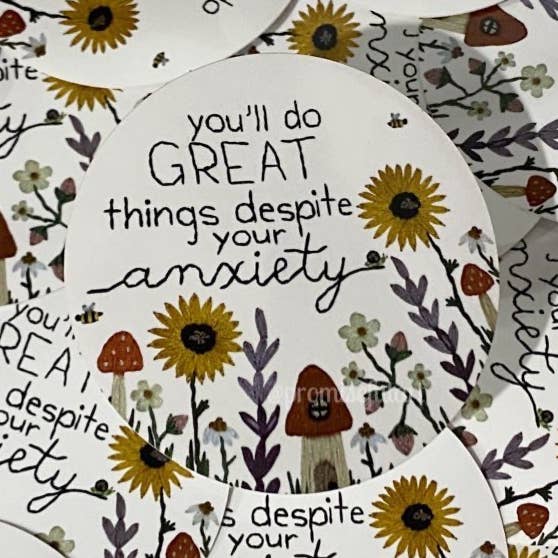 Autocollant en vinyle brodé avec affirmation d'anxiété pour la vente par Promiseful Art