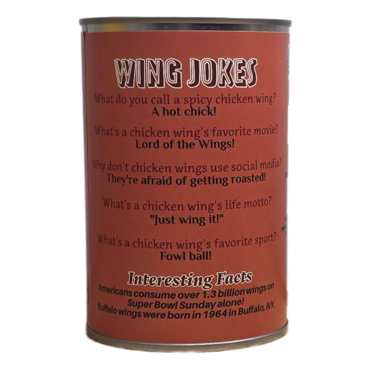 Canned Gifts - Wholesale Gag Gift/Novelty Gift - Can O' Hot Wings- 5 Plush Chicken Wings Legs Gift w/Jokes2