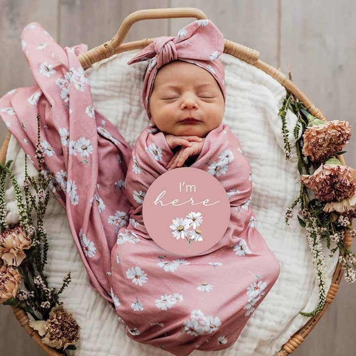 Daisy Baby-Set mit Wickeltuch und Topknot für den Großhandel von Snuggle Hunny