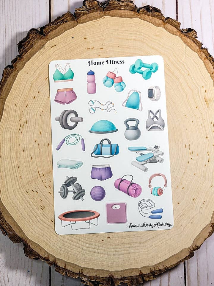 Home Fitness Sticker Sheet, Gym Stickers, Workout Stickers for wholesale by Sakura Design Gallery