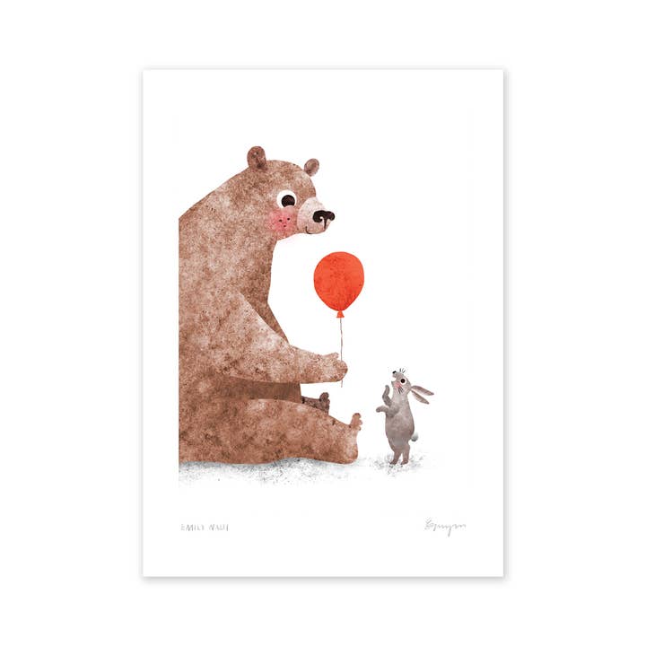 Impresión de Arte A4 Oso y Conejo | Arte de Pared para Habitación Infantil para venta al por mayor de Emily Nash Illustration Greeting Cards