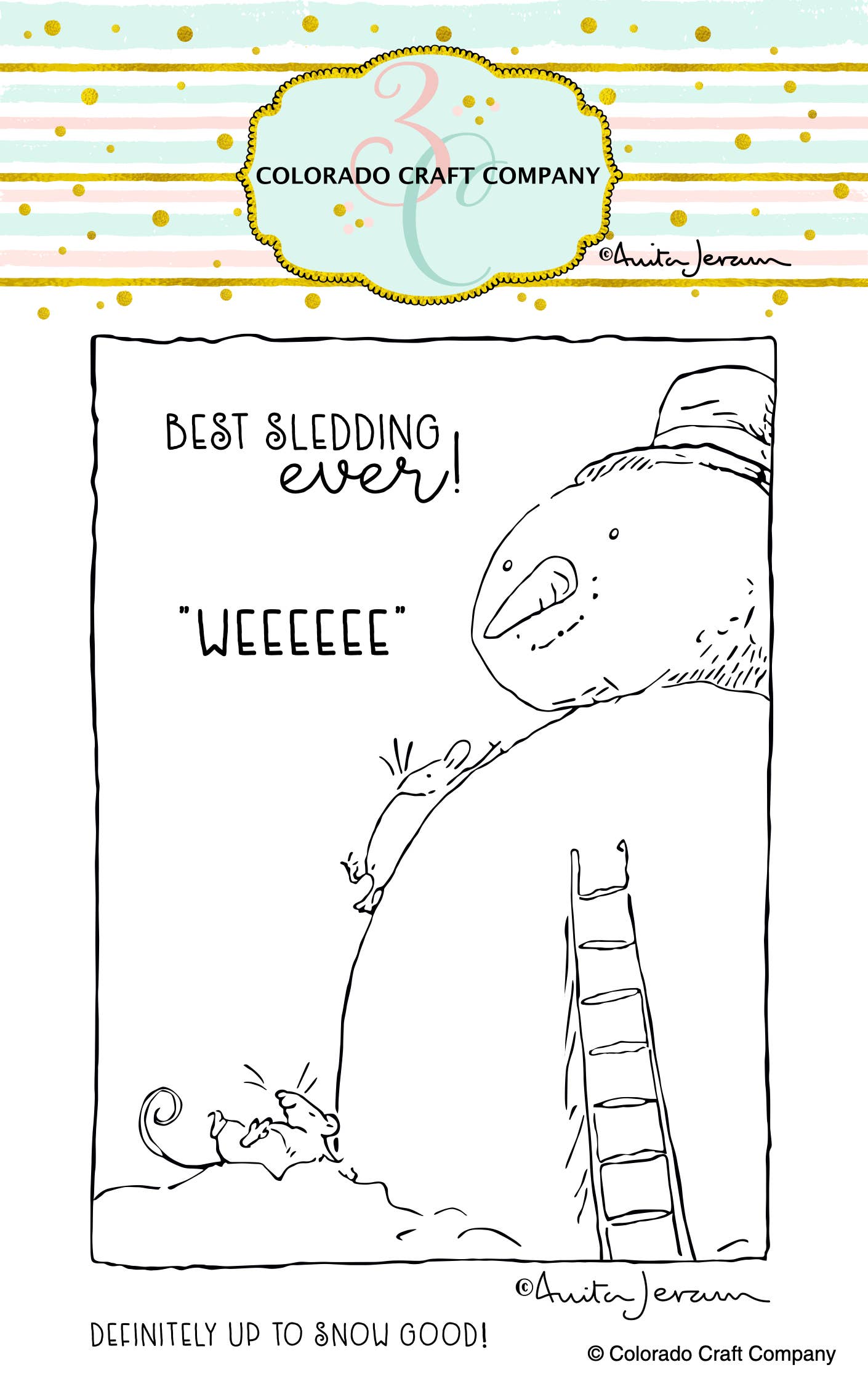 Colorado Craft Company - Vendita all'ingrosso Timbro in gomma/decorativo - AJ410 Anita Jeram ~ Snow-Good Sledding0