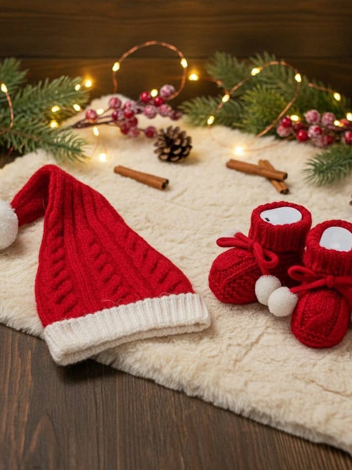 Ensemble Bonnet & Chaussons de Noël – 0-6 Mois (Unisexe) pour la vente par Nipperland