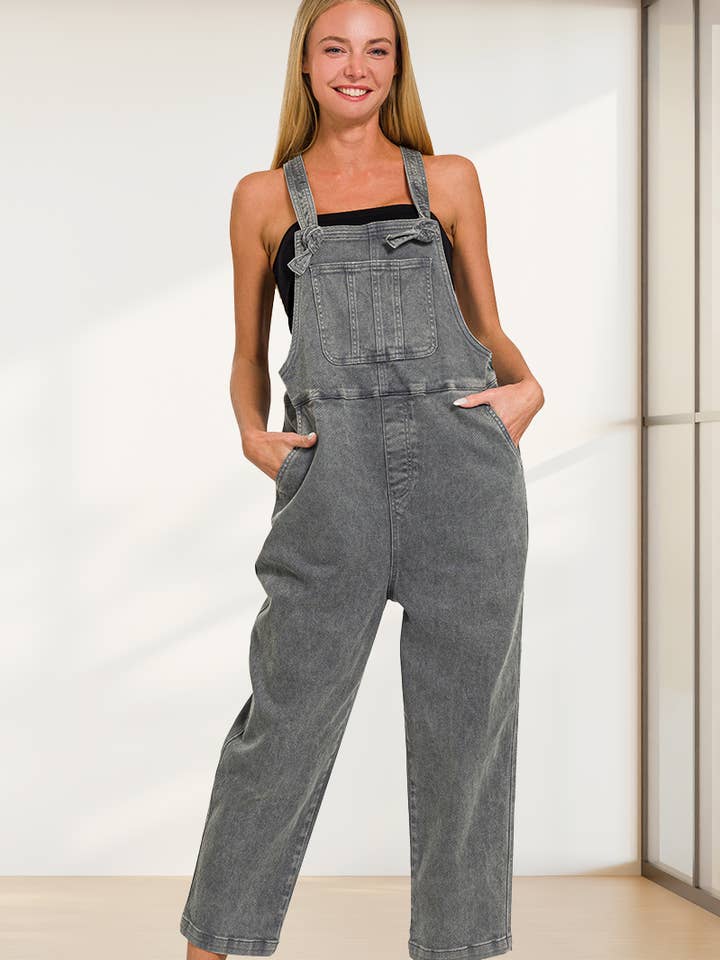 .SI-25438 Peto de Mezclilla de Corte Holgado con Tirantes Anudados y Lavado Ácido para venta al por mayor de 42POPS