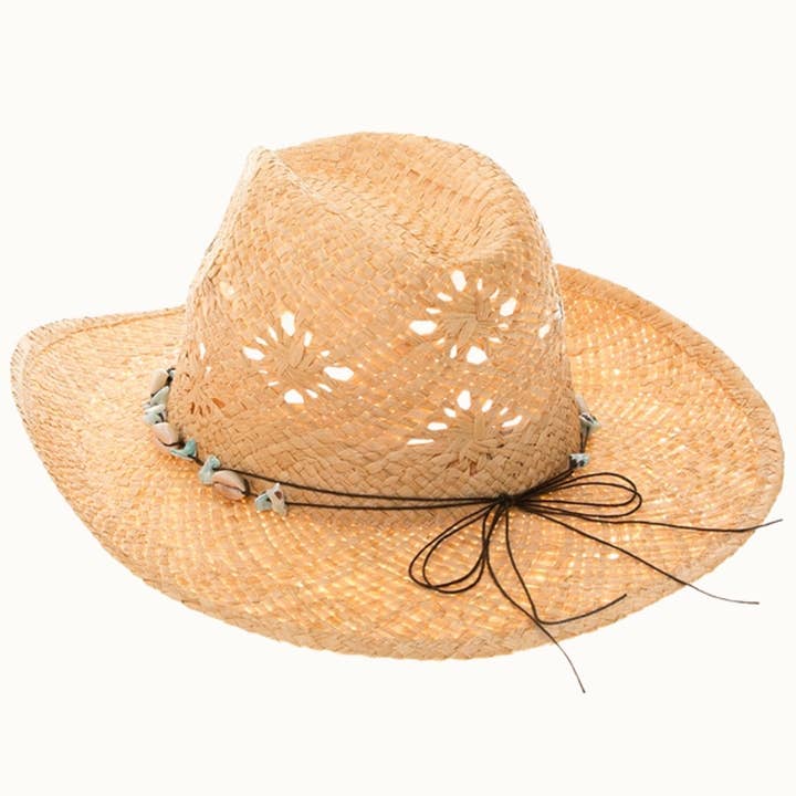 Olive & Pique - Wholesale Straw Hat - Women's - Raffia Straw Beach Cowboy Hat with Shell Details3