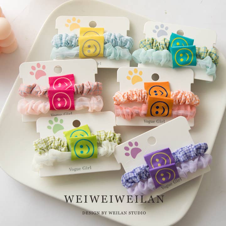 HT5022 Multi Color Smiley Face Design Hair Band 2/unit for wholesale by XO Fashion