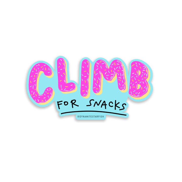 Climb for Snacks - 3" Weatherproof rock climbing sticker for wholesale by Dynamite Starfish