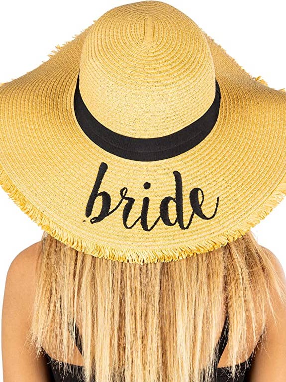 Bridal Embroidered Sun Hat - Bride (Fringe Edge) for wholesale by Funky Junque