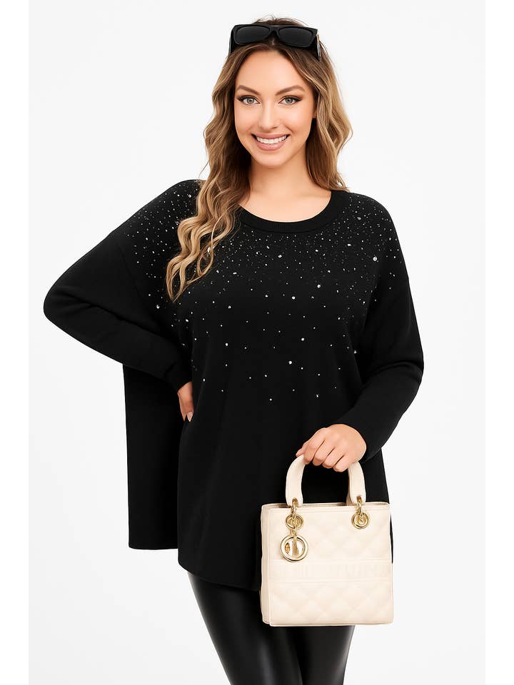 Lucy Sparks - Wholesale Knitted jumper – Women′s - CRYSTAL DIAMANTES EMBELLISHED FRONT BATWING KNIT JUMPER1