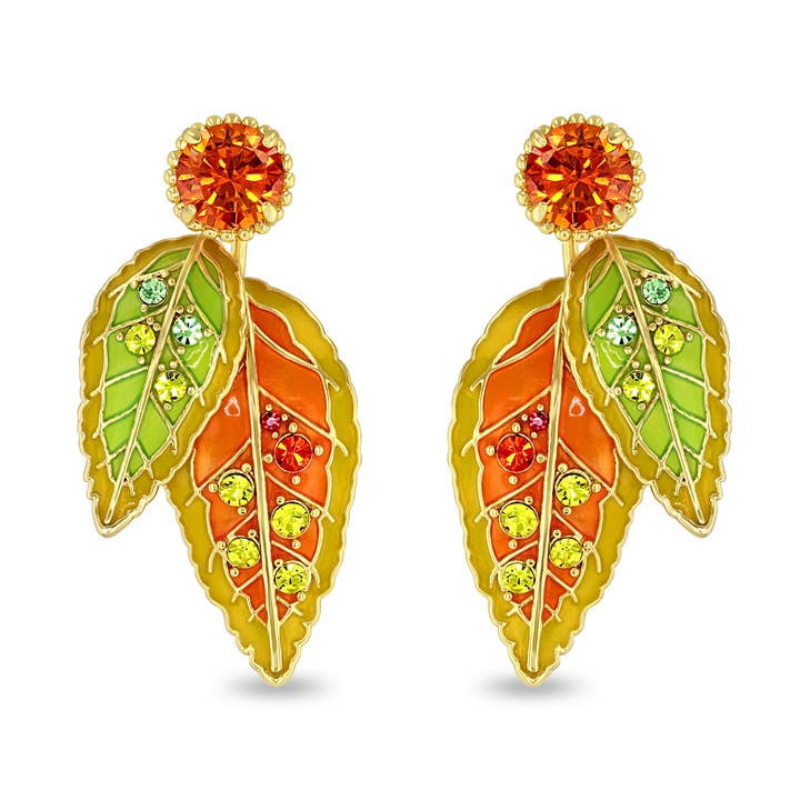 Autumn Fall Multicolor Leaves Front & Back Post Earrings for wholesale by Ritzy Couture by Esme Hecht