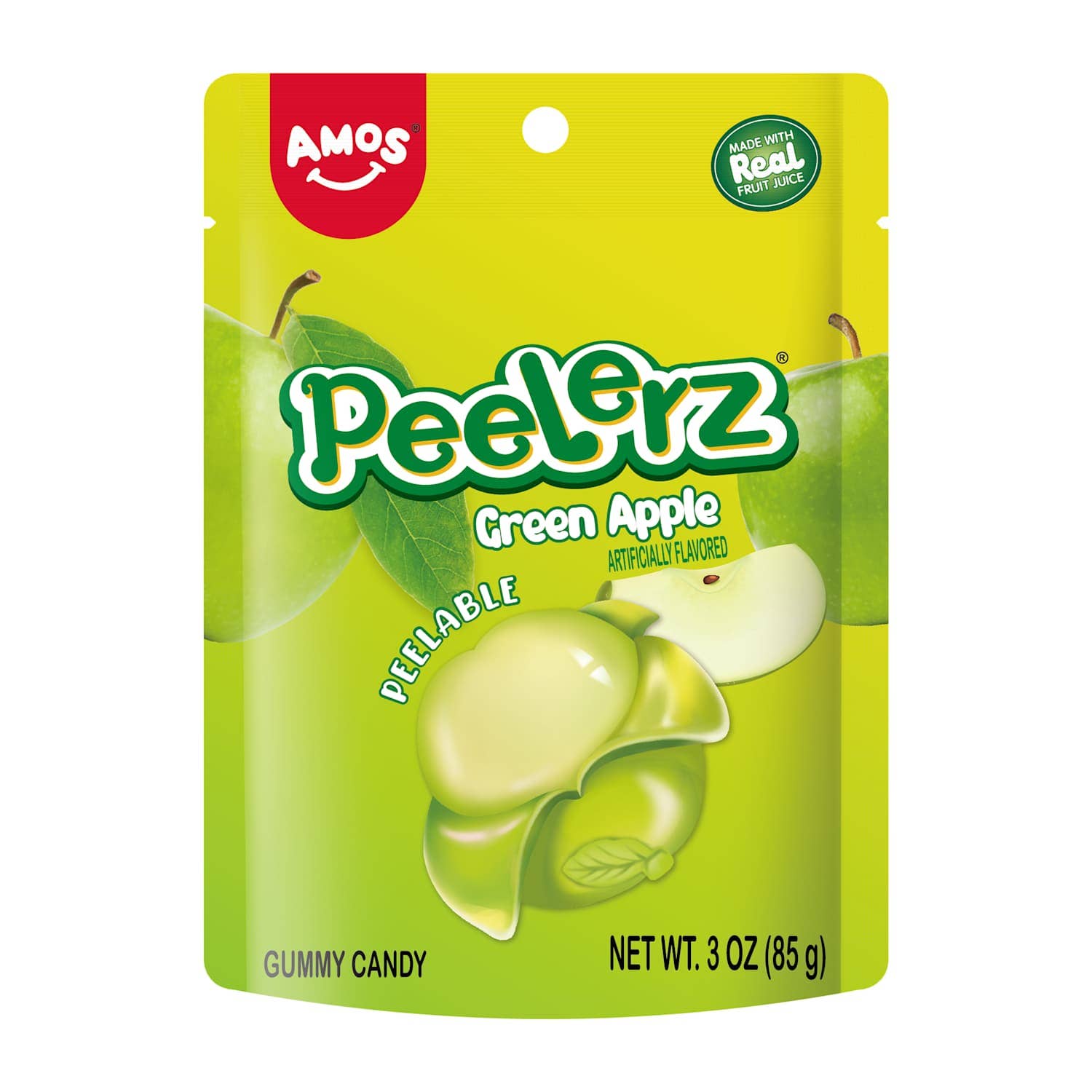 Long Island Candy Factory - Wholesale Gummy - Amos Peelerz Candy Peelable Gummy Green Apple 3 oz 12 ct0