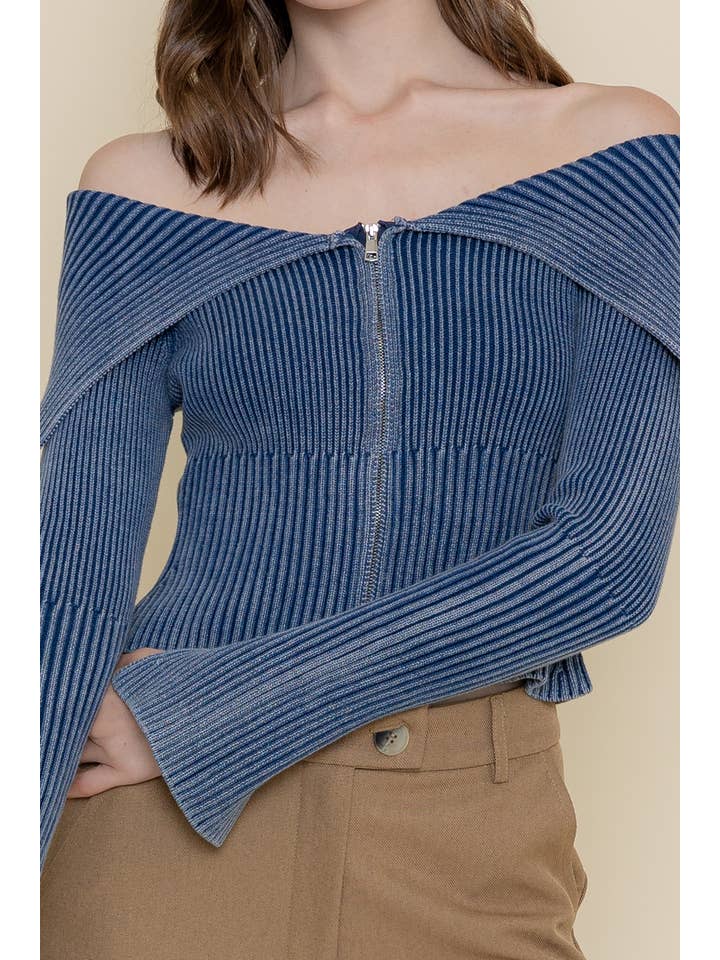 Fore Collection - Wholesale Knit Sweater - Women's - CHIC RETRO VINTAGE MINERAL WASH KNIT SWEATER TOP-TI5517FO0