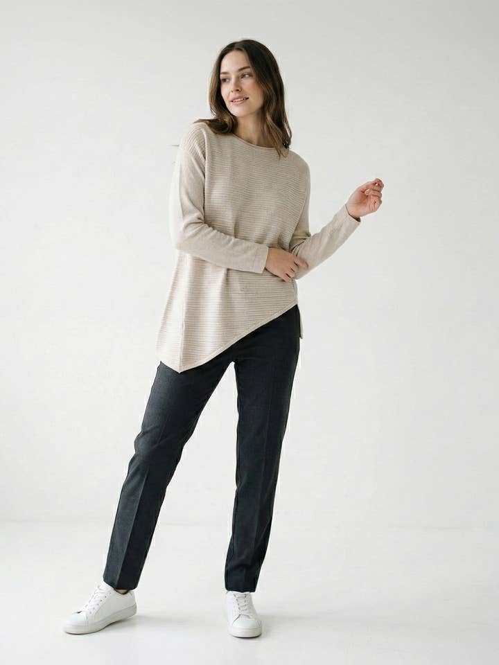 Stripes Relief Asymmetric Cut Tunic Sweater for wholesale by L'Emotion