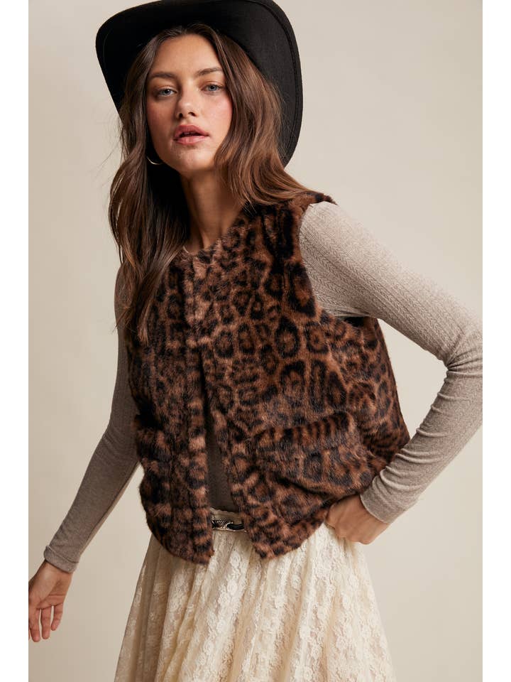 Listicle - Wholesale Outerwear Vest - Women's - Faux Fur Leopard Vest23