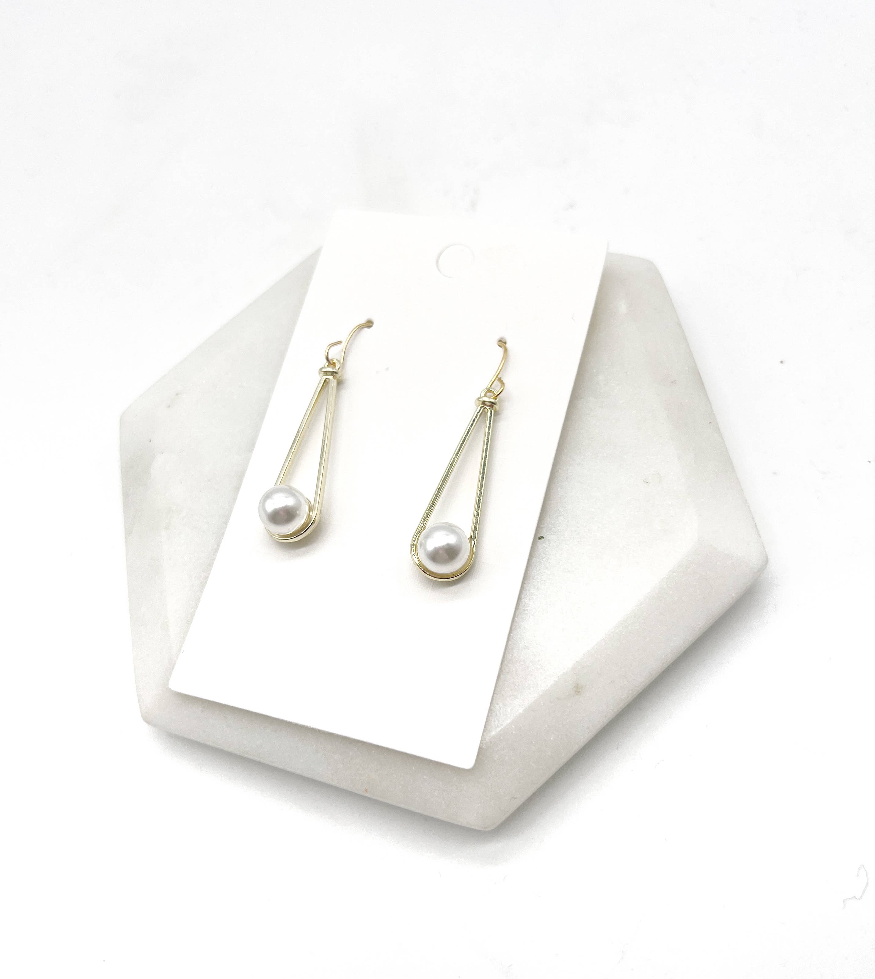 Baubles by B - Wholesale Dangle Earrings - Pearl Gold Teardrop Metal Earrings5