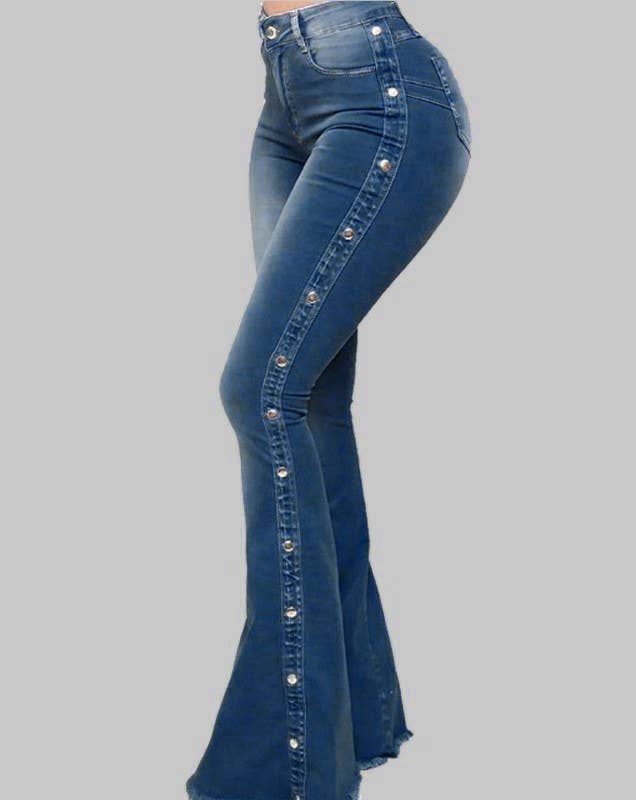 HIDDENBRAND - Wholesale Jeans - Women's - Side Beaded High-Rise Stretch-Flared Jeans1