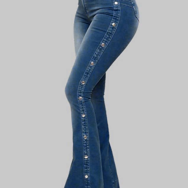 HIDDENBRAND - Wholesale Jeans - Women's - Side Beaded High-Rise Stretch-Flared Jeans1