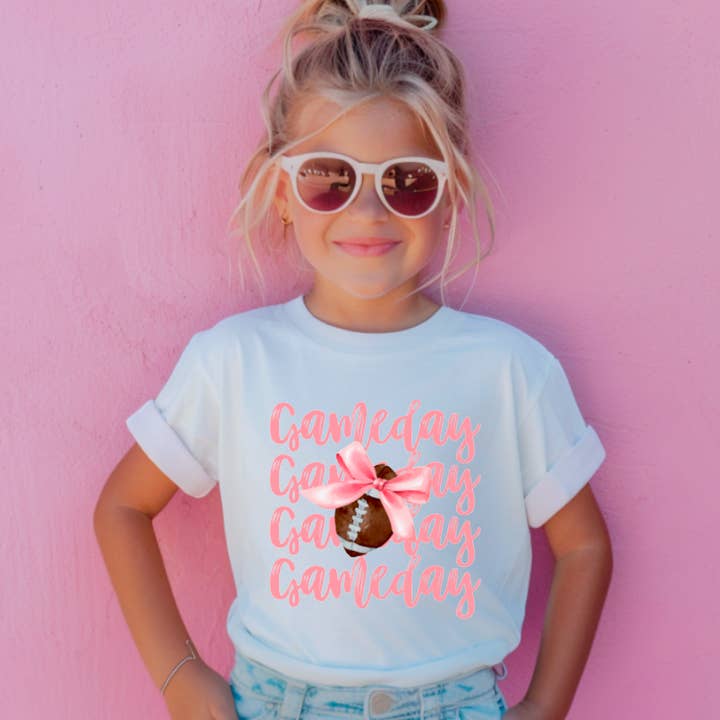 Gia Gifts Boutique - Wholesale Screen Printed T-Shirt - Kids - YOUTH Preppy Football Gameday Stacked Coquette Tee Fall Kids0