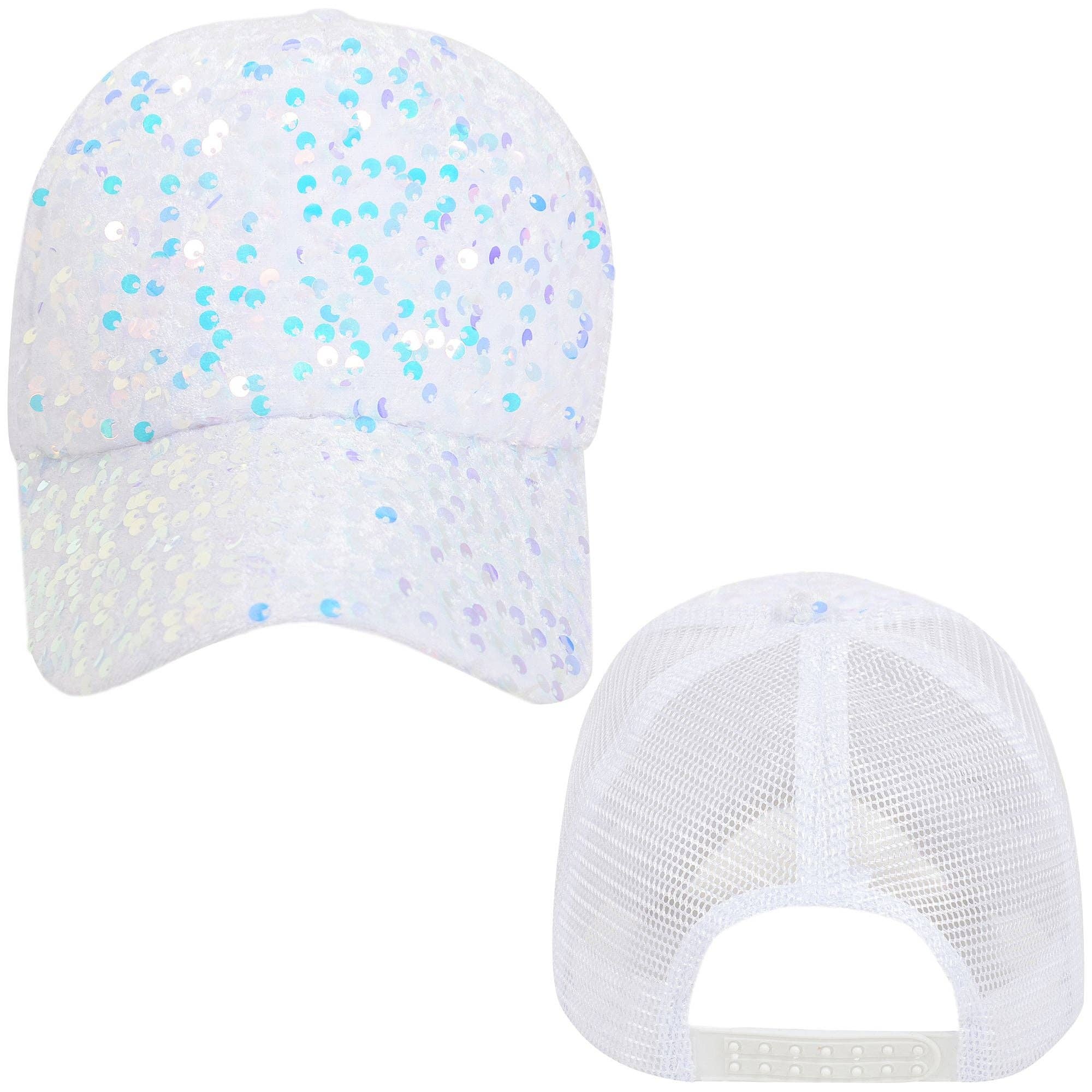 AK Brand - Wholesale Ponytail Cap - Women's - Women's Sparkly Sequin Baseball Cap Messy Low Bun Ponycap25