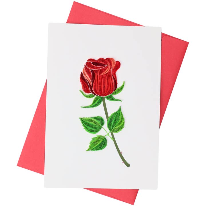 Blue Bird Cards - Vente Cartes de déclaration d'amour - Carte à quilling en forme de tige de rose rouge