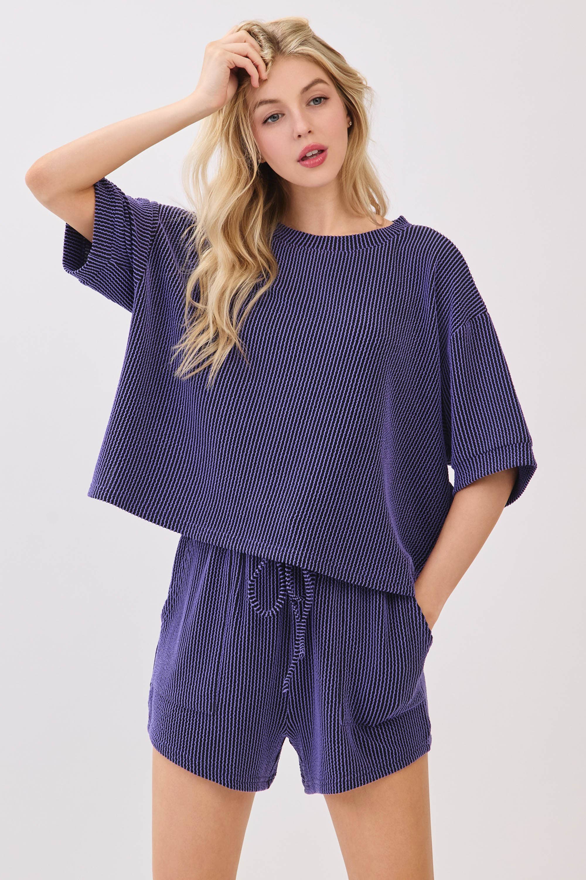 Sewn and Seen - Wholesale Lounge Set - Women's - RIBBED ROUND NECK TOP AND SHORTS SET42