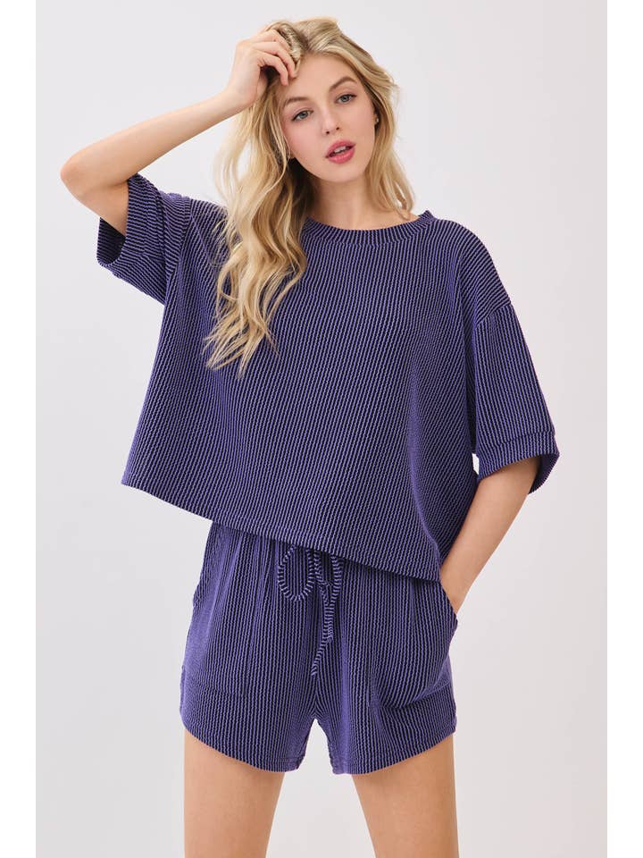 Sewn and Seen - Wholesale Lounge Set - Women's - RIBBED ROUND NECK TOP AND SHORTS SET42