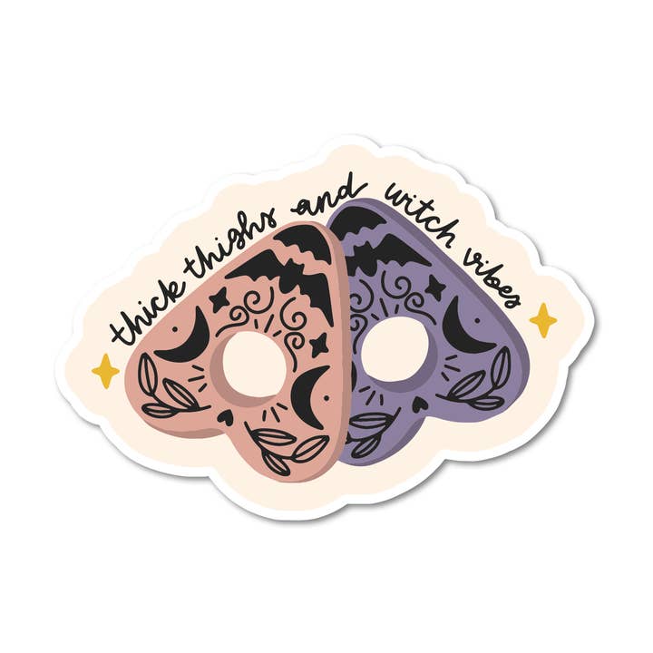 Thick Thighs Witch Vibes Vinyl Sticker for wholesale by Mouthy Broad