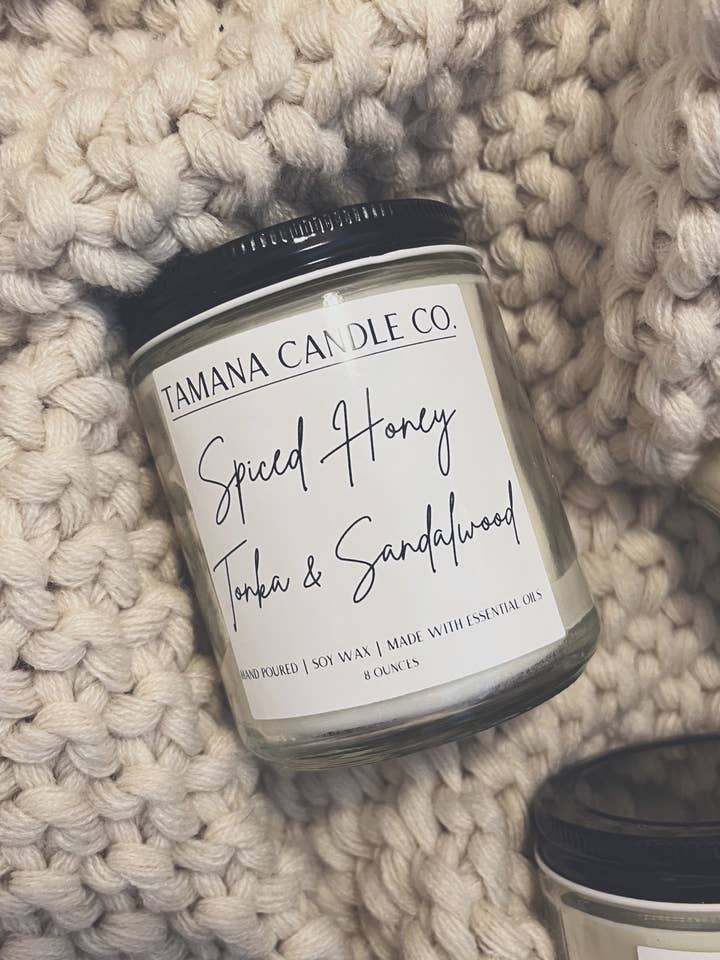 Spiced Honey Tonka & Sandalwood 8oz for wholesale by Tamana Candle Co.