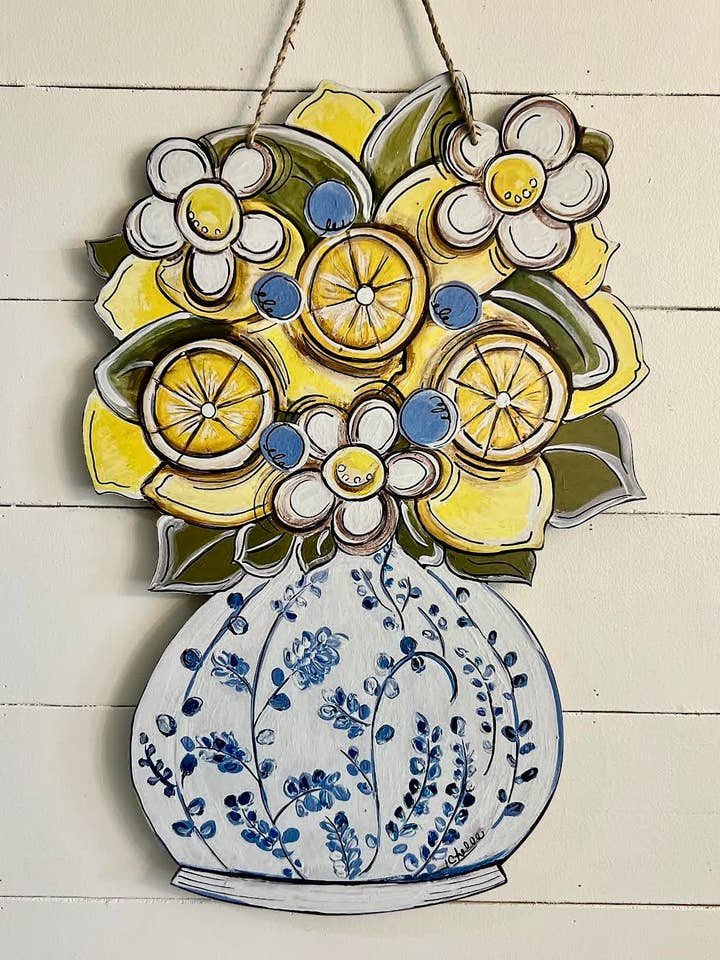 Porte-accroche : Citrons & Chinoiserie, Grand pour la vente par The Happy Butterfly