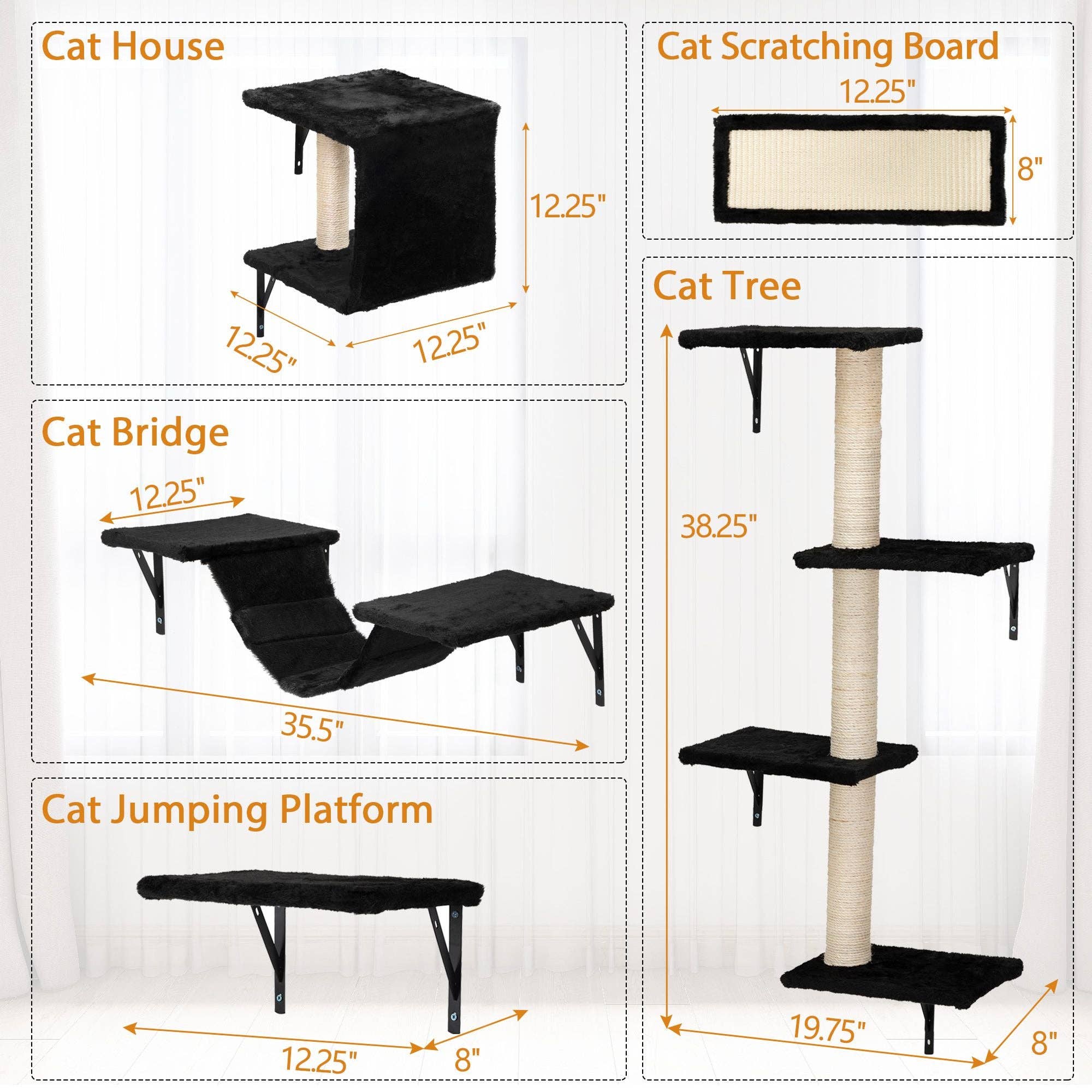 Hard Rock Health Stores - Wholesale Pet Scratcher - Cat - 5 Pcs Wall Mounted Cat Climber Set;  Floating Cat Shelves and Perches;  Cat Activity Tree with Scratching Posts;  Modern Cat Furniture27