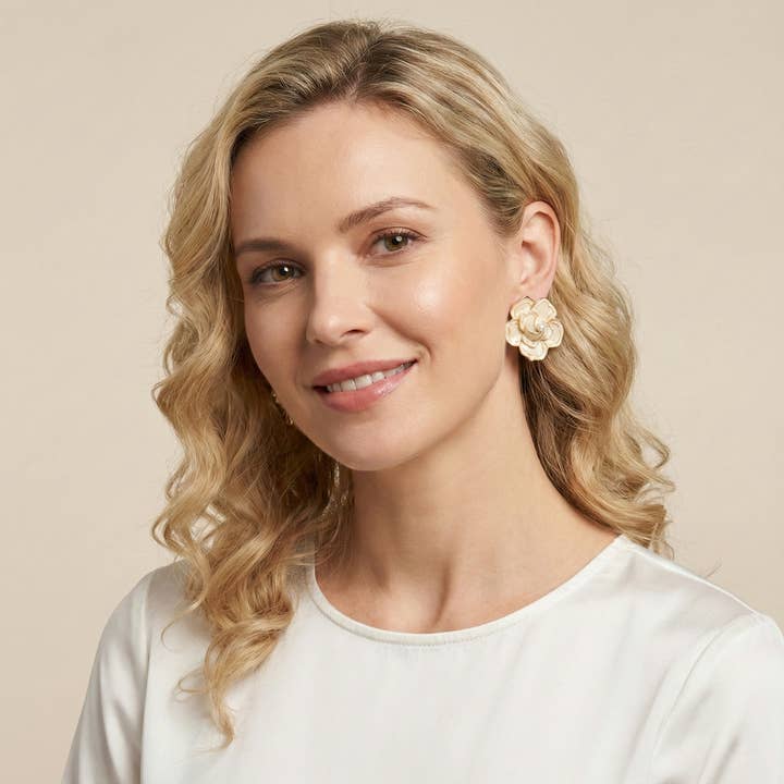 Bijoux Envie Statement Jewelry - Wholesale Knopjes/oorstekers - Witte Roos Bloem Statement Oorbellen | Handgemaakte Sieraden1