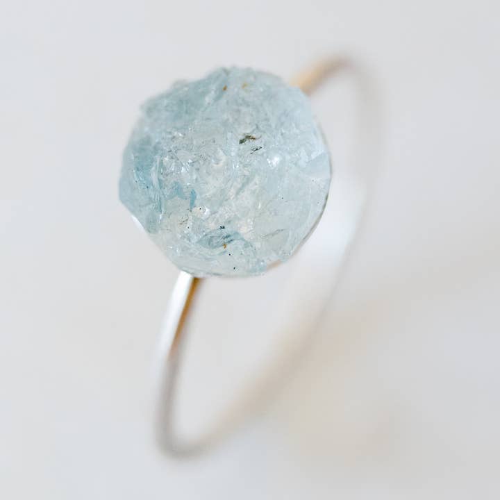 Raw aquamarine mosaic gemstone ring for wholesale by luxe.zen