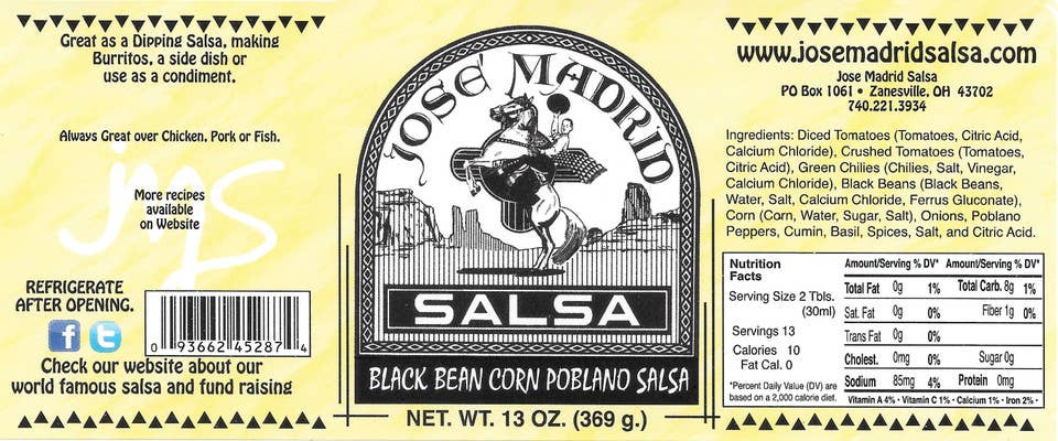 Jose Madrid Salsa - Wholesale Salsa - Black Bean Corn Pablano1