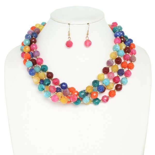 anbfashion - Wholesale Jewelry Set - MULTI STRAND NATURAL GEMSTONE BEADED NECKLACE SET N142483