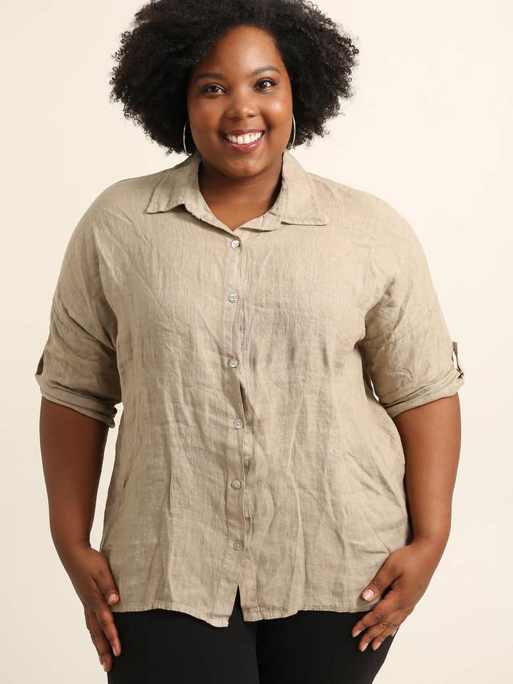 Lea & Luc - Grandes Tailles - Wholesale Button Down Shirt - Women's - Plus size linen shirt SKU 914837
