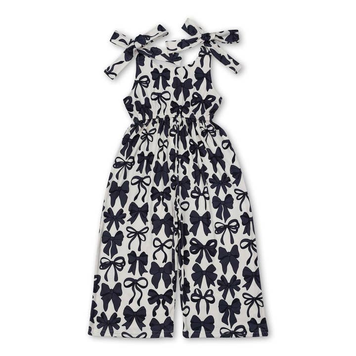 Straps black bow kids girls summer jumpsuit for wholesale by Yawoo Garments