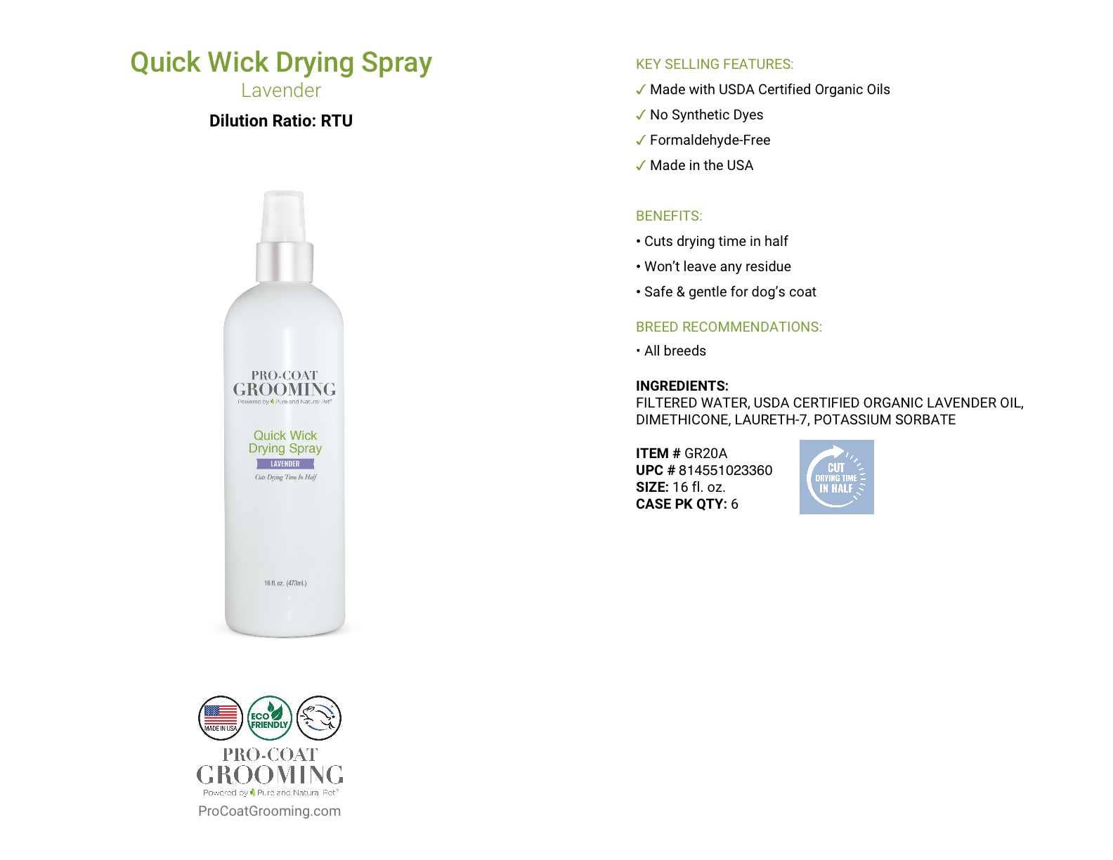 Pure and Natural Pet - Wholesale Pet Grooming Aid - Dog - Quick Wick Drying Spray for Dogs1