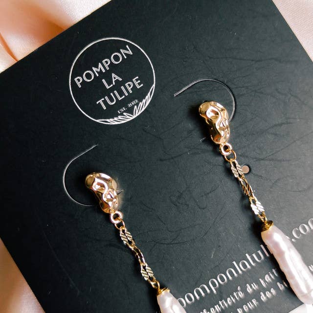 Pompon La Tulipe - Wholesale Dangle Earrings - Zucchini Baroque Pearl Drop Earrings4